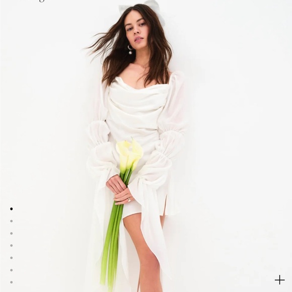 Willow White Sheath Dress with Cowl Neck and Bishop Sleeves - Picture 1 of 6